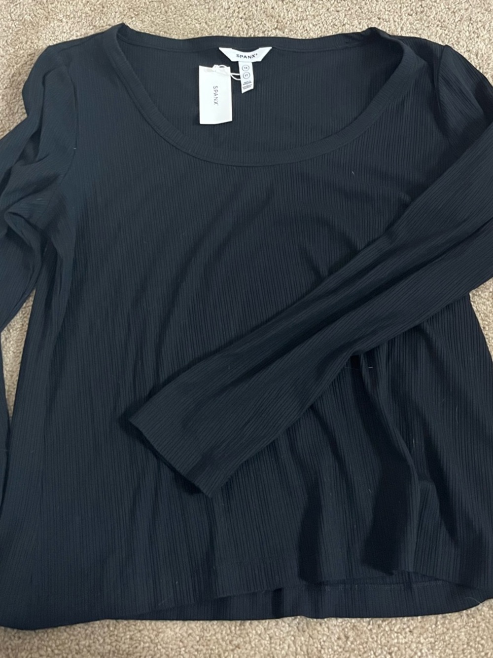 SPANX Black Ribbed Long Sleeve Scoop Neck Top